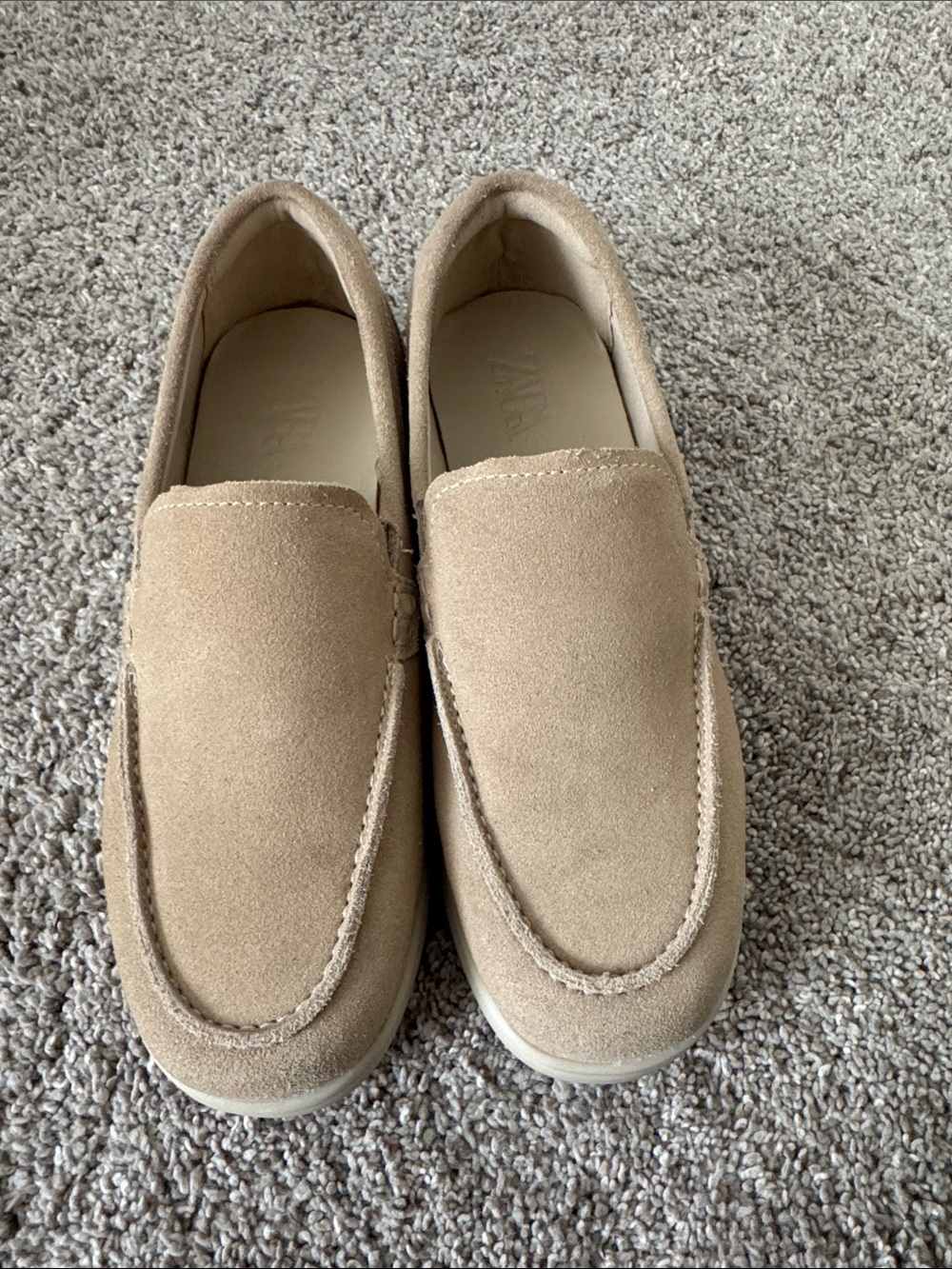 Boys Zara Suede Slip-On Loafers in Tan.